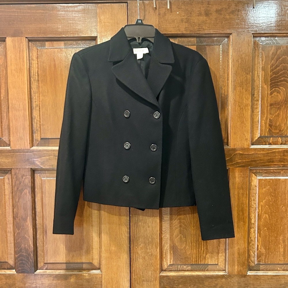 J. Crew‎ Black Wool Double Breasted Peacoat Jacket Lined Size 4 READ Office - Picture 2 of 10